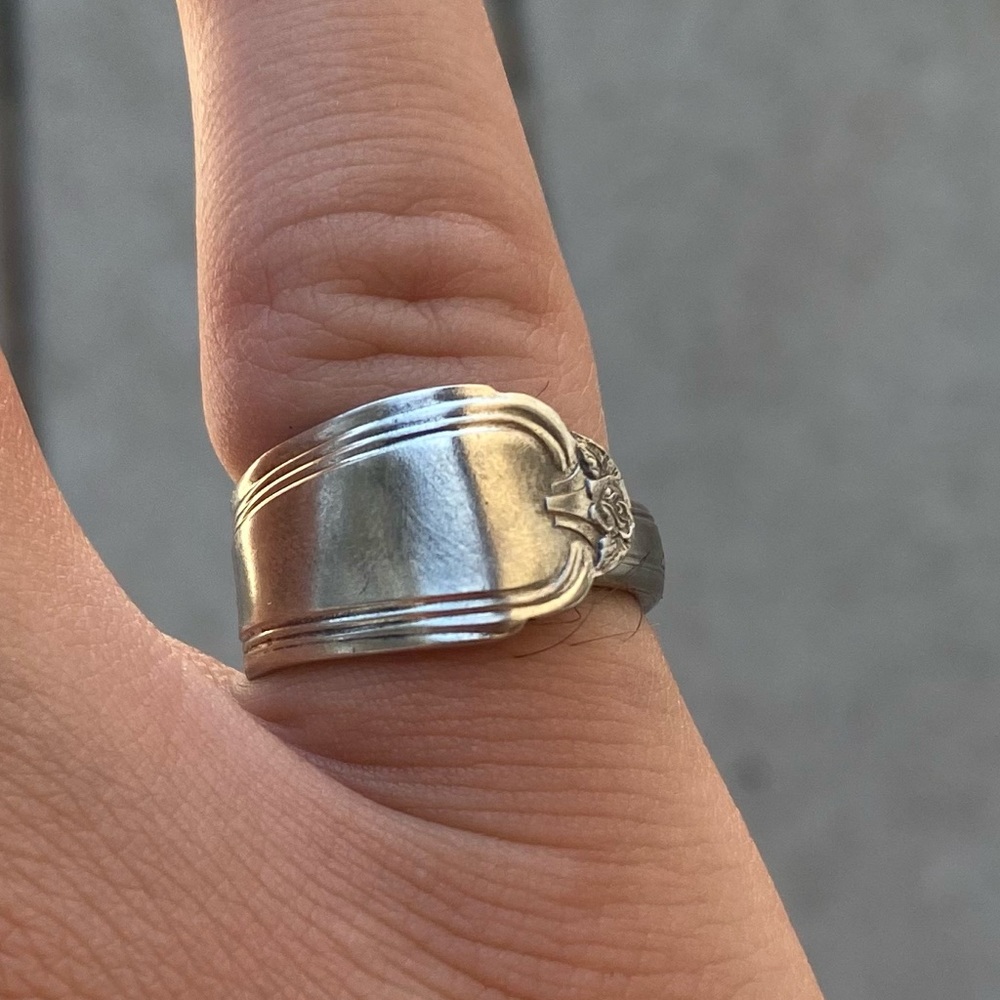 Hand made Size 8 duth silver plated spoon ring
